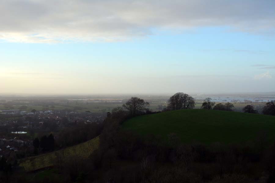 Chalice Hill and flood water, Glastonbury.