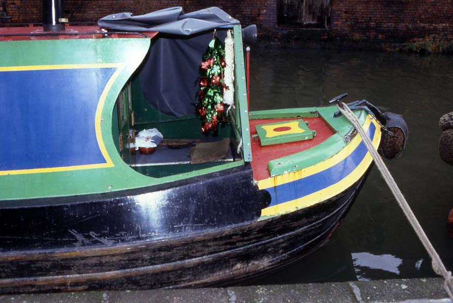 Christmas on a narrow boat, Birmingham city centre.