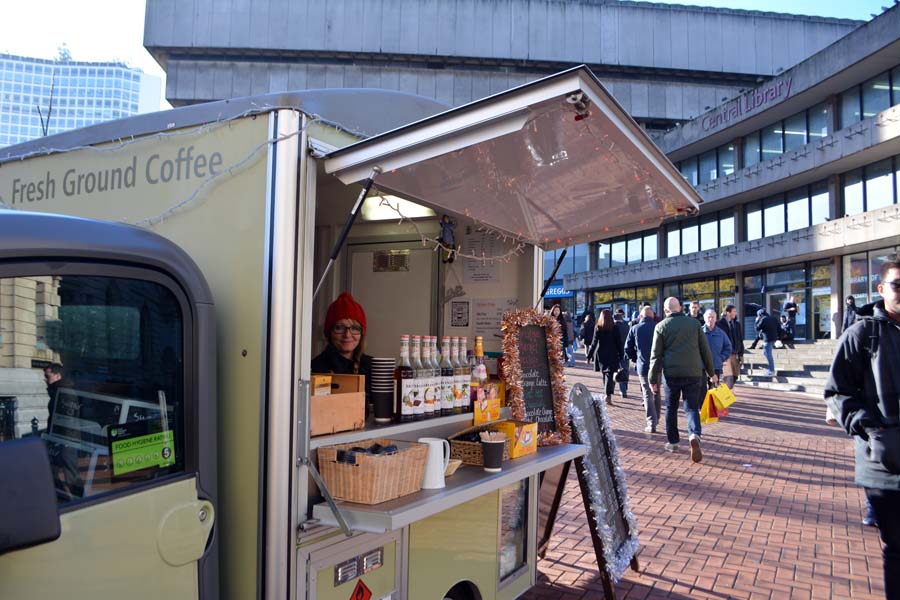 The lady that sells hot coffee, Chamberlain Square.