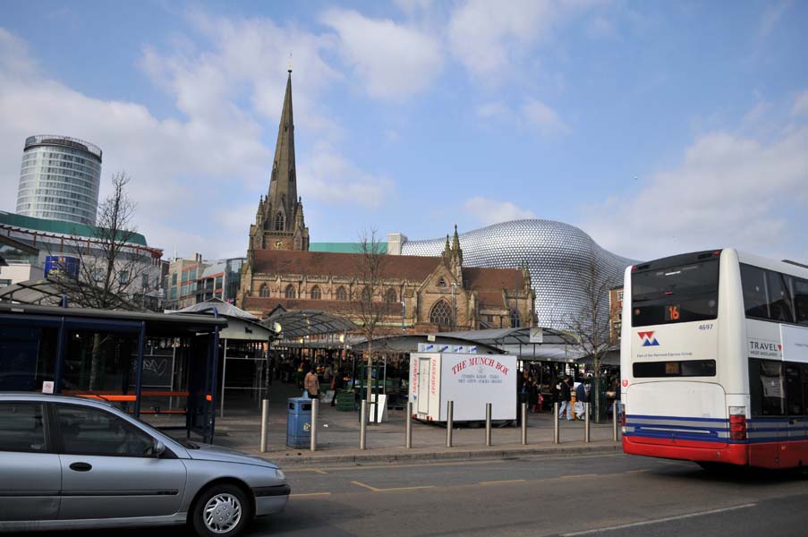 The Bull Ring market and St Martins.