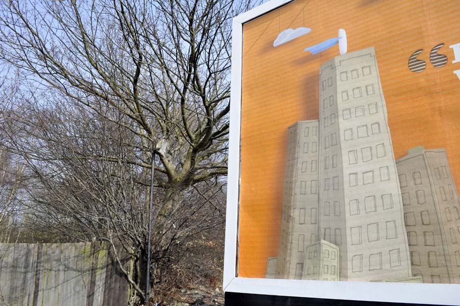 Poster and trees, winter in Stechford.