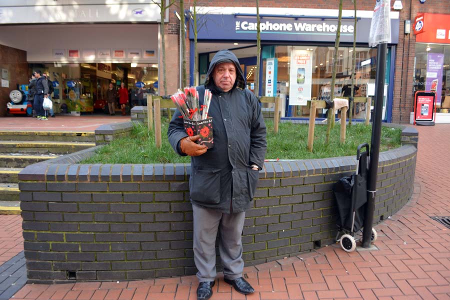 Man selling Valentine roses, Walsall.