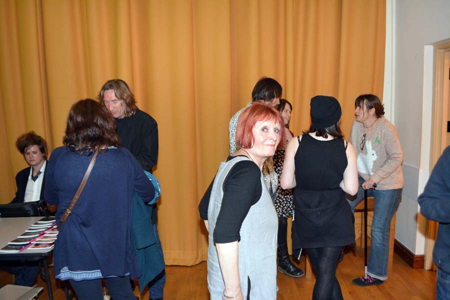 Two poets meet their audience, Laugharne.