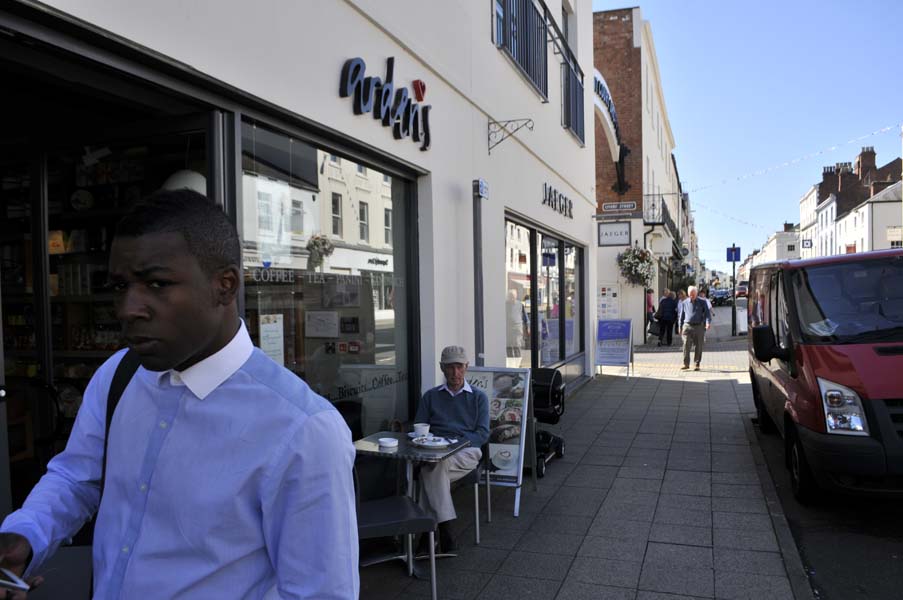 Man in a blue shirt, Leamington Spa.