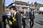 Scholars with flowers, Shakespeare's birthday celebrations, Stratford..