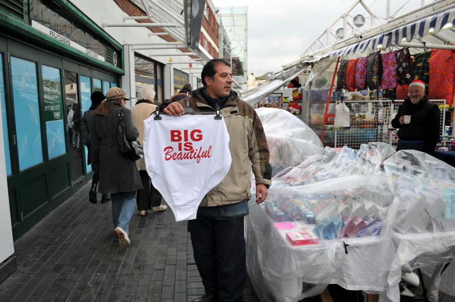 Stallholder having fun.